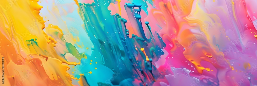 Poster vibrant abstract fluid painting with colorful splash of digital art expression
