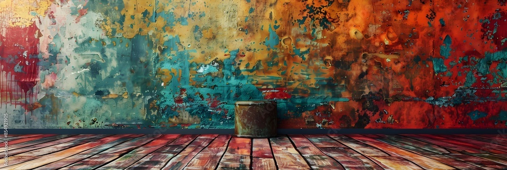 Poster vibrant abstract painting with colorful expression and textured composition