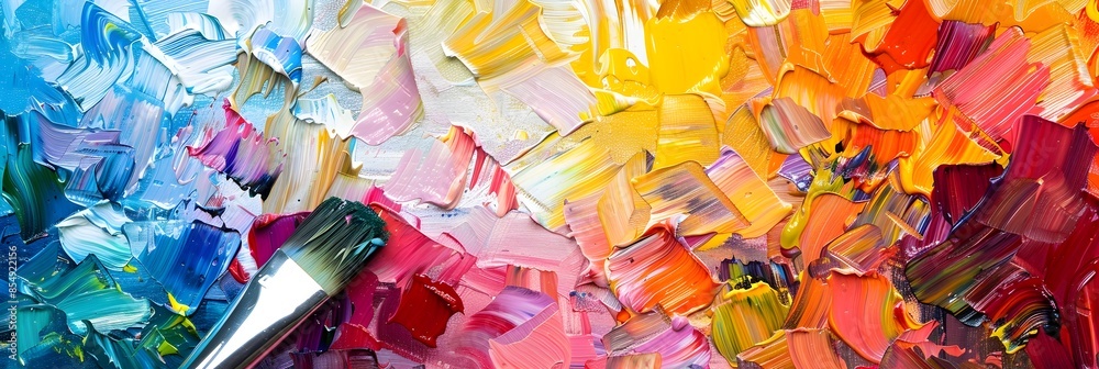 Poster Vibrant Abstract Painting with Expressive Brushstrokes and Dynamic Color Palette