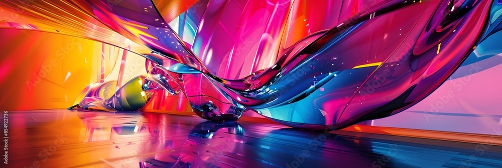 Leinwandbilder vibrant abstract waves of color and light cascading through dimensional space