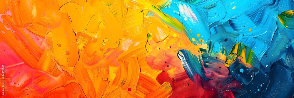 Poster vibrant and captivating abstract painting showcasing explosive fluid movements of mesmerizing colorf