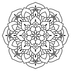 Floral mandala with line, circular shape, drawing of botanical, natural theme, for coloring book page, ornament, decoration, tattoo, wallpaper, background, card, sticker.