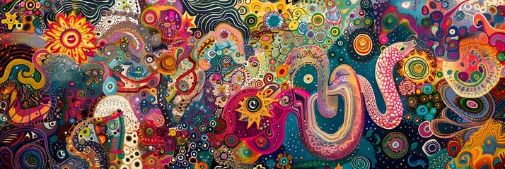 Fototapeta premium Vibrant and Captivating Psychedelic with Dynamic Fluid Shapes and Intricate Patterns