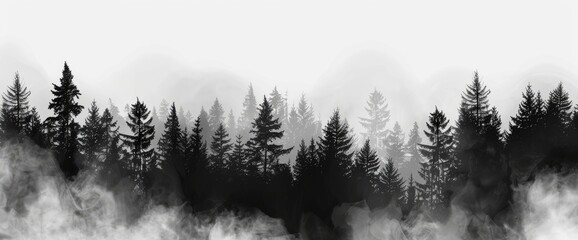 Monochrome Abstract Forest Fog, Cartoon