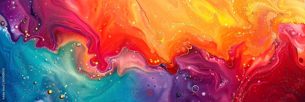 Poster vibrant and dynamic fluid art abstract with swirling colors and energetic movements