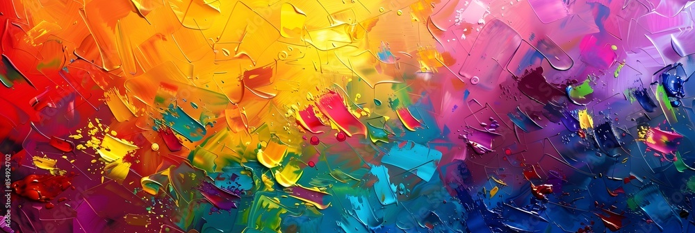 Poster vibrant and expressive abstract painting showcasing a fluid interplay of color texture and movement 