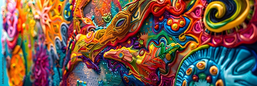 Poster Vibrant and Mesmerizing Psychedelic Artwork with Intricate Patterns and Kaleidoscopic Designs