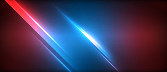 Obraz premium Neon dynamic diagonal light rays background. Techno digital geometric concept design for wallpaper, banner, presentation, background