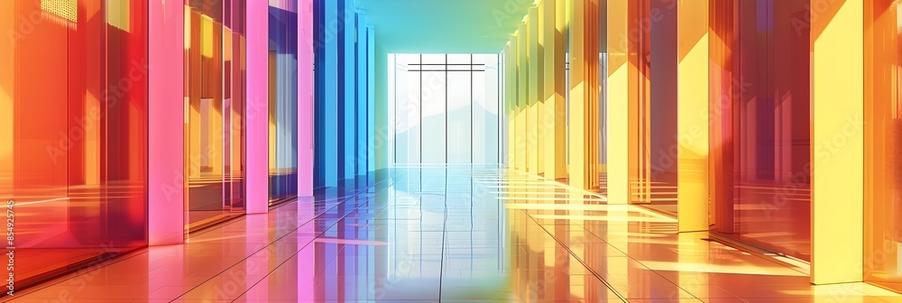 Aufkleber vibrant architectural hallway a captivating journey through minimalist symmetry and color