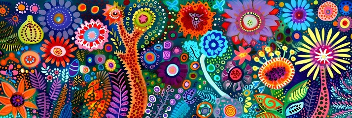 Vibrant and Whimsical Floral Patterns in Abstract Artwork