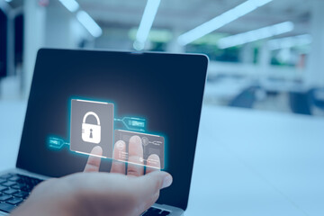 Virtual Image Featuring Online Security and Lock Symbol, Highlighting Personal Data Protection and Secure System Access through Smartphone, Tablet, and Any Device Accessible Anywhere