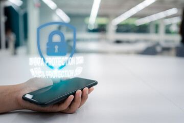Virtual Screenshot Displaying Online Security with Lock Symbol, Ensuring Personal Data Protection and System Access via Smartphone, Tablet, or Any Device from Anywhere, Enhancing Cyber Safety