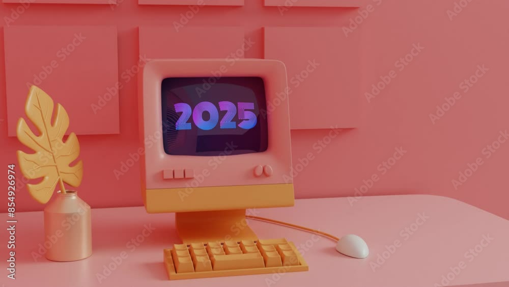 Poster Retro Computer Loading Animation Neon Typography for 2025: Dynamic Visual Progress Bars and Futuristic Countdown