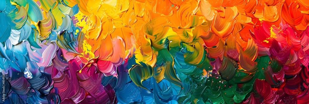 Poster vibrant cascading hues of abstract expressionist painting showcasing fluid movements and dynamic ene