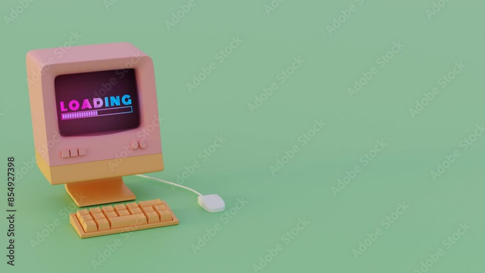 Aufkleber Retro Computer Loading Animation: Vibrant Neon Typography and Dynamic Progress Indicators	