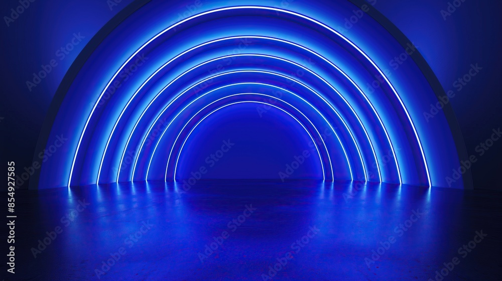 Poster abstract blue purple light semi circle waves tunnel flowing and dynamic background modern design