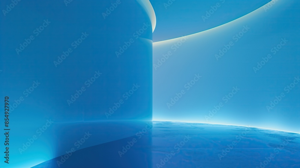 Poster minimalist blue abstract room tunnel smooth gradients and flowing curves modern design concept backg