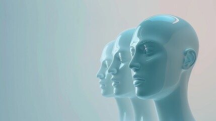 futuristic ai artificial intelligence human head models transparent innovative concept background with copy space