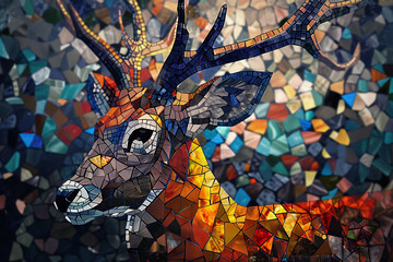 A vibrant mosaic-style depiction of various animals, showcasing intricate patterns and colorful artistry.