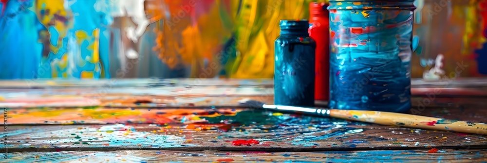 Aufkleber vibrant color palette and dripping acrylic paint on abstract art canvas