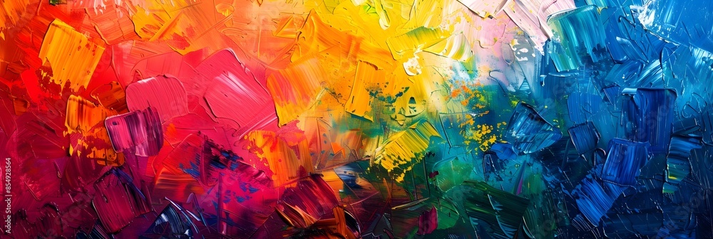 Poster Vibrant Colorful Abstract Painting with Fluid Brushstrokes and Dynamic Composition Conveying Emotions and Creative Energy