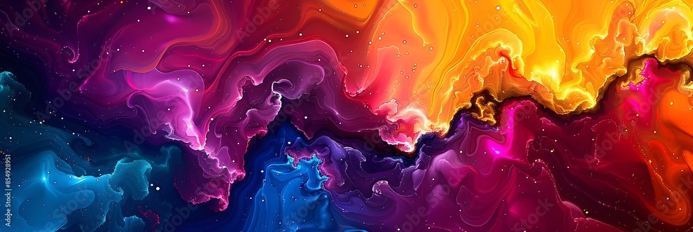 Poster vibrant cosmic explosion of colorful celestial plasma in the boundless universe