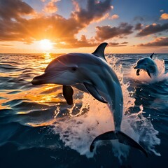 dolphin jumping at sunset © shrungaar