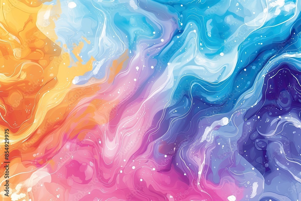 Poster a colorful fluid painting background with a white frame, a vector background with swirling watercolo