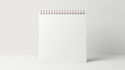 White spiral-bound planner mockup displayed upright on white surface. Blank page template advertising image. Displaying important notes. Planning tool mock up product photorealistic