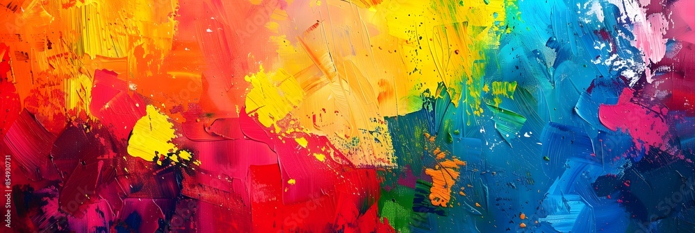 Poster vibrant expression captivating abstract painting featuring vibrant color splashes and energetic brus