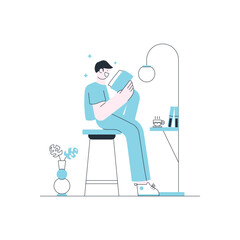 Man Reading Book Alone Outline Illustration