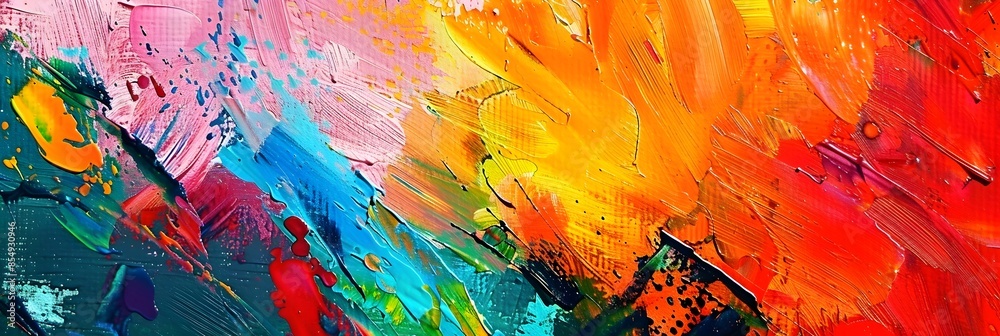 Poster vibrant expression in captivating colorful brushstrokes and splattered textures