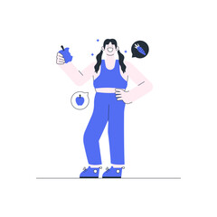 Vegan Women Eating Fruit Outline Illustration