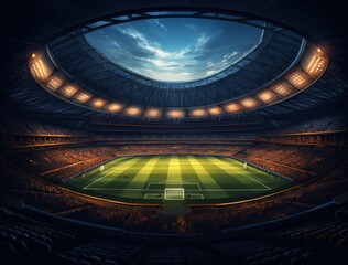 Obraz premium A stadium with two large lights on top of it