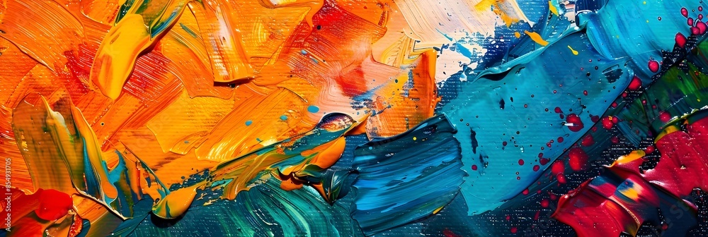 Poster vibrant expressionist painting with fluid brushstrokes and dynamic colors