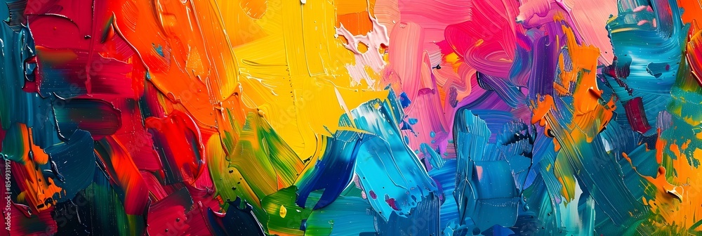 Aufkleber vibrant expressionistic acrylic painting with dynamic color splashes and fluid brush strokes