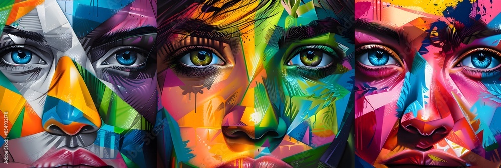 Aufkleber vibrant faces collage of colorful graphic depicting modern abstract expressions and identities