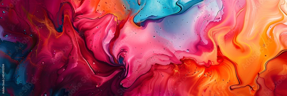 Aufkleber vibrant fluid acrylic abstract painting with swirling colorful patterns and textures