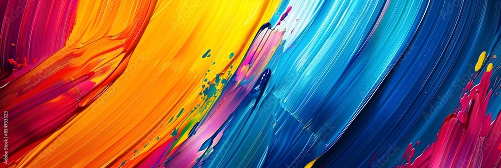 Poster vibrant fluid composition of captivating colorful brushstrokes and abstract shapes