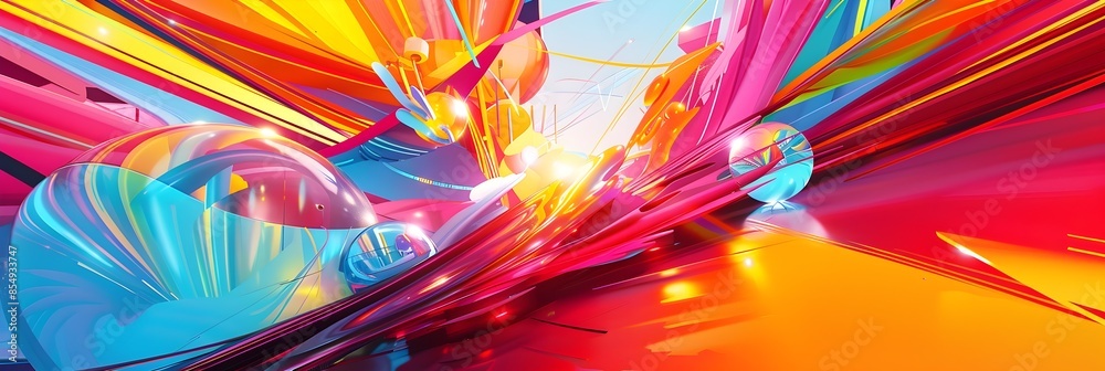 Poster vibrant fluid explosion of colorful prismatic light and energy in a mesmerizing digital abstract art