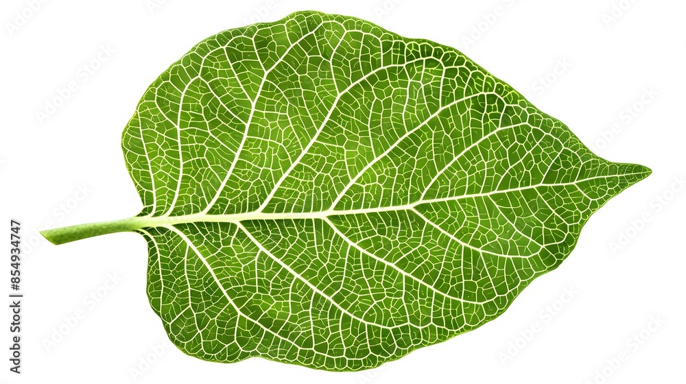 Wall mural crisp green leaf with detailed veins on white background