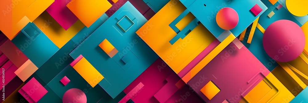 Leinwandbilder vibrant geometric abstract composition with shapes and patterns in bright colors for creative design
