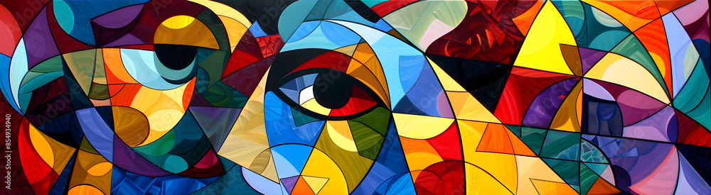Fototapete vibrant geometric abstract art composition with overlapping shapes and patterns