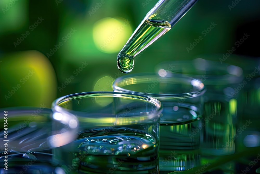 Poster a row of test tubes filled with liquid, Highlight the precision of a lab pH meter in 3D