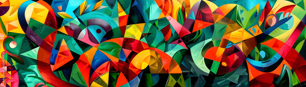 Aufkleber Vibrant Geometric Abstract Expressionist Kaleidoscopic Art Composition with Vivid Chromatic Patterns and Prismatic Textures