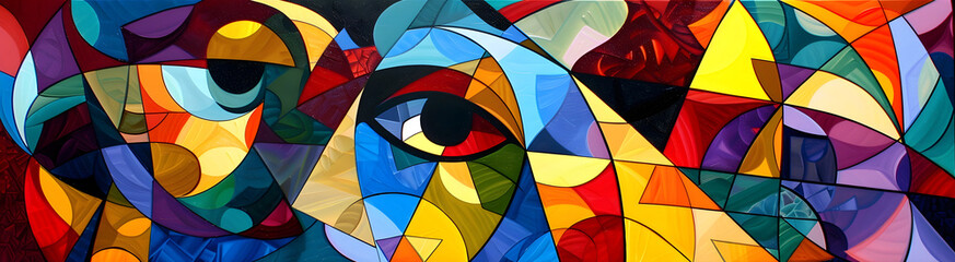 Fototapeta premium Vibrant Geometric Abstract Art Composition with Overlapping Shapes and Patterns
