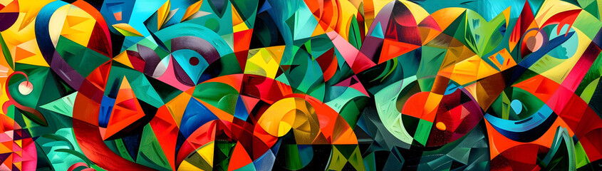 Fototapeta premium Vibrant Geometric Abstract Expressionist Kaleidoscopic Art Composition with Vivid Chromatic Patterns and Prismatic Textures