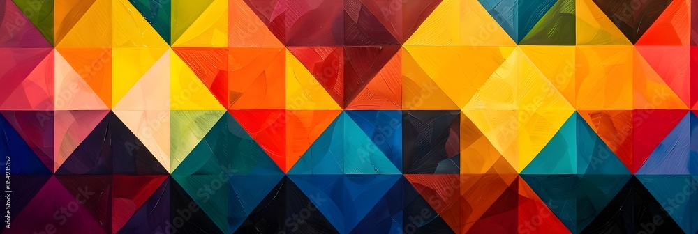 Poster Vibrant Geometric Abstract Pattern with Colorful Triangular Mosaic Tiles