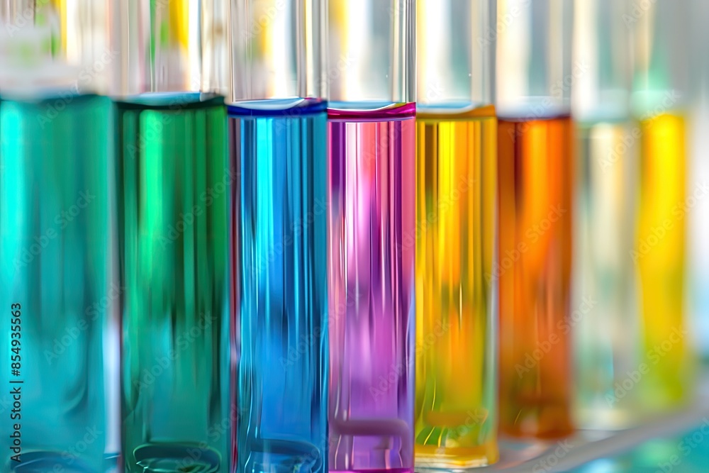 Aufkleber a row of test tubes filled with colored liquids, highlight the vibrant hues of indicator solutions