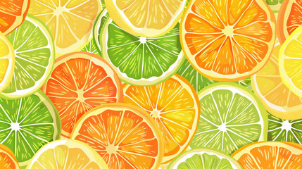 Obraz premium summer citrus pattern seamless citrus slices orange, lemon, lime, grapefruit tile